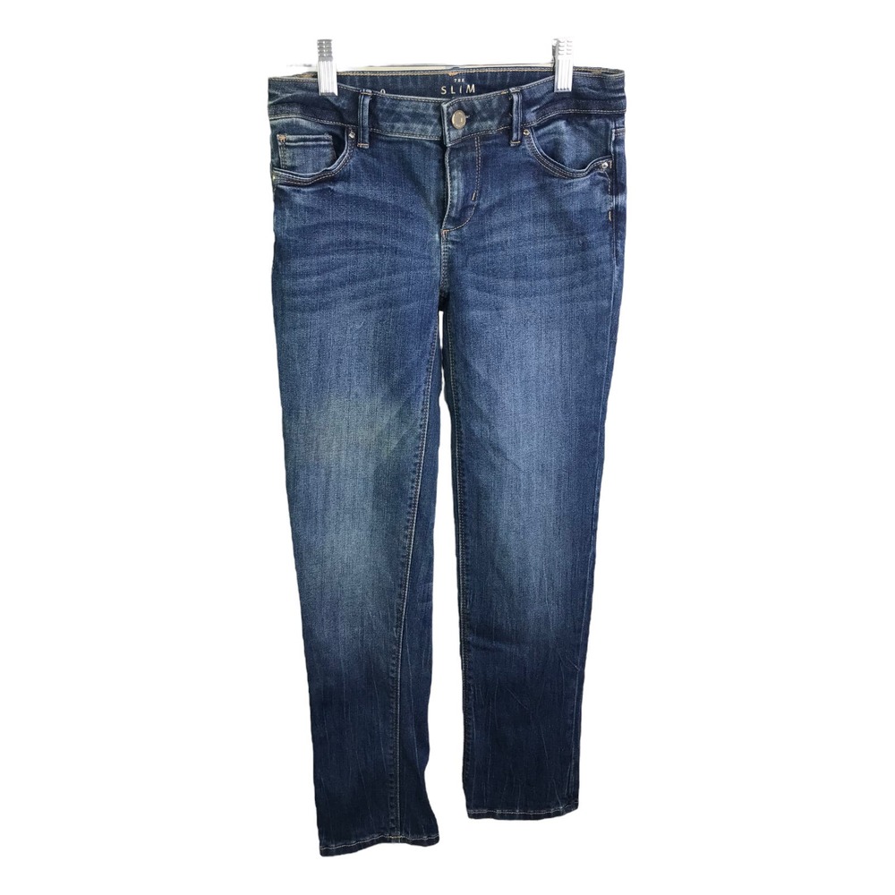 White House Black Market‎ Women's The Slim Crop Jeans Blue Low-Rise Cotton Sz 0